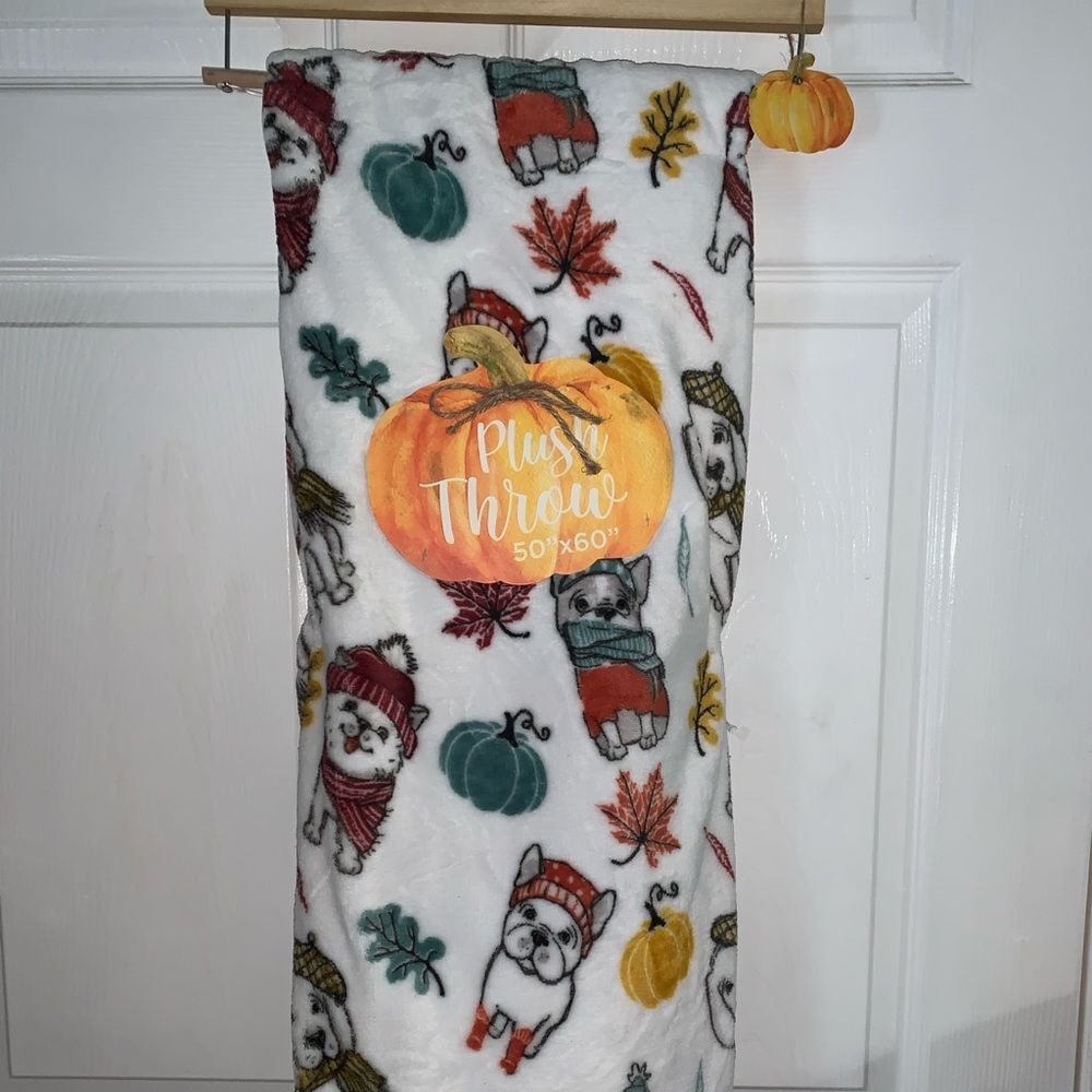 Adorable Dog Fall Leaves Throw Blanket